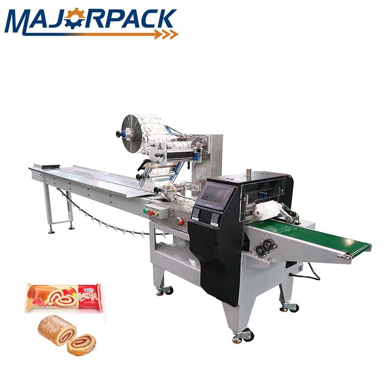 Full automatic bakery product 3 servo control flow pack machine
