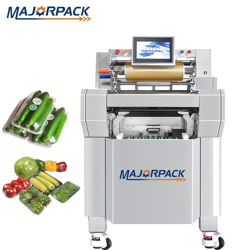 Automatic Fresh Fruit And Vegetable Cling Film Food Tray Packing Packaging Wrapping Machine